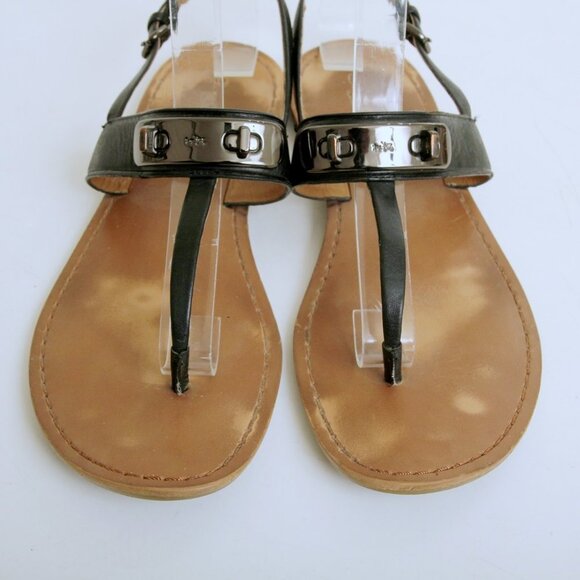 Coach Gracie Vintage Calf Turn Lock Semi Matte T Strap Sandal Black Women Size 8 - Picture 13 of 13